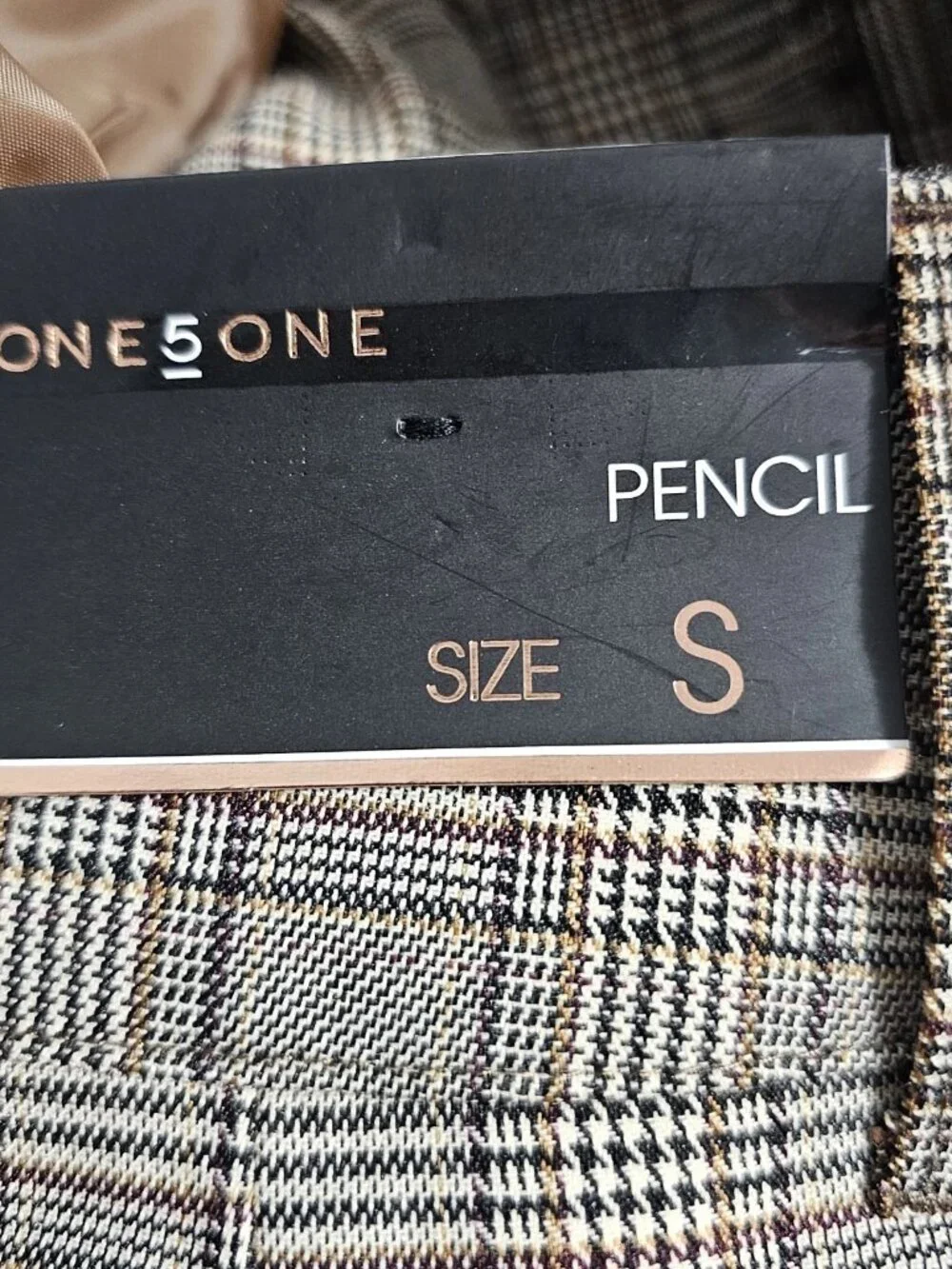 one 5 one Plaid Pencil Skirt Small Brown Glen Check High Rise Preppy